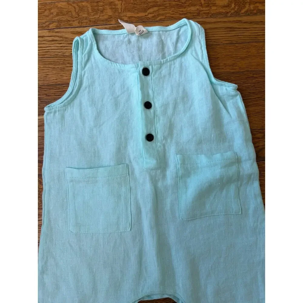 Kyte Baby Aqua Linen Romper Size 2